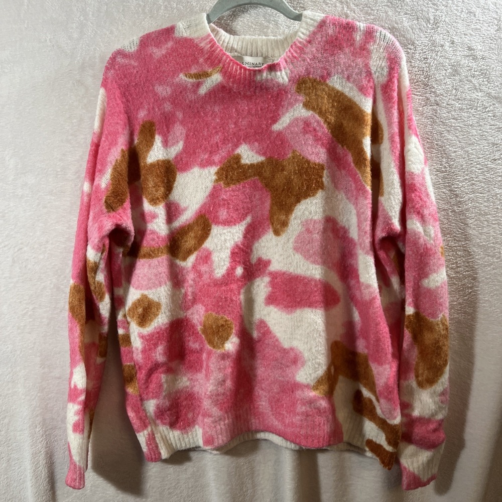 Women's Cozy Pink Abstract Camo Print Sweater Luminary Fine Collection - Small